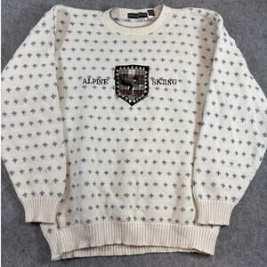 Vintage 90S Cape Isle Knitters Sweater Mens XL Beige Alpine Skiing Grandpa USA